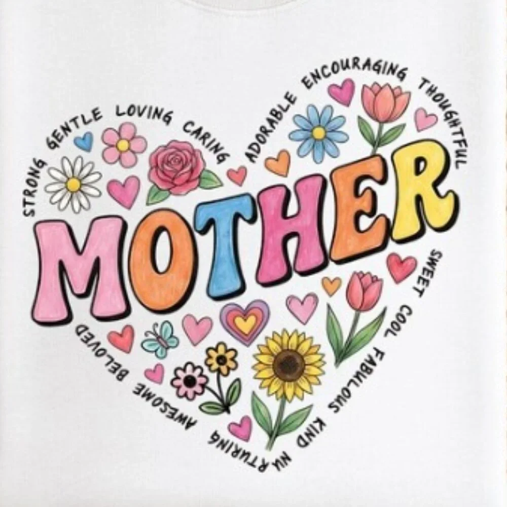 Mother Retro Floral Heart T-shirt, Mothers Day T-shirt - Picture 2 of 3